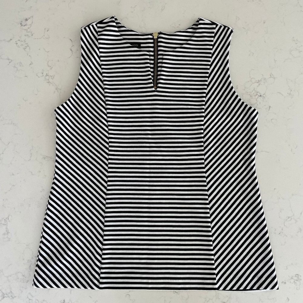 Talbots Slvless Striped Round Neck w Split V Cotton Modal Top Black & White Sz S